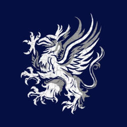 The Grey Warden sigil: a griffon on a dark blue background.